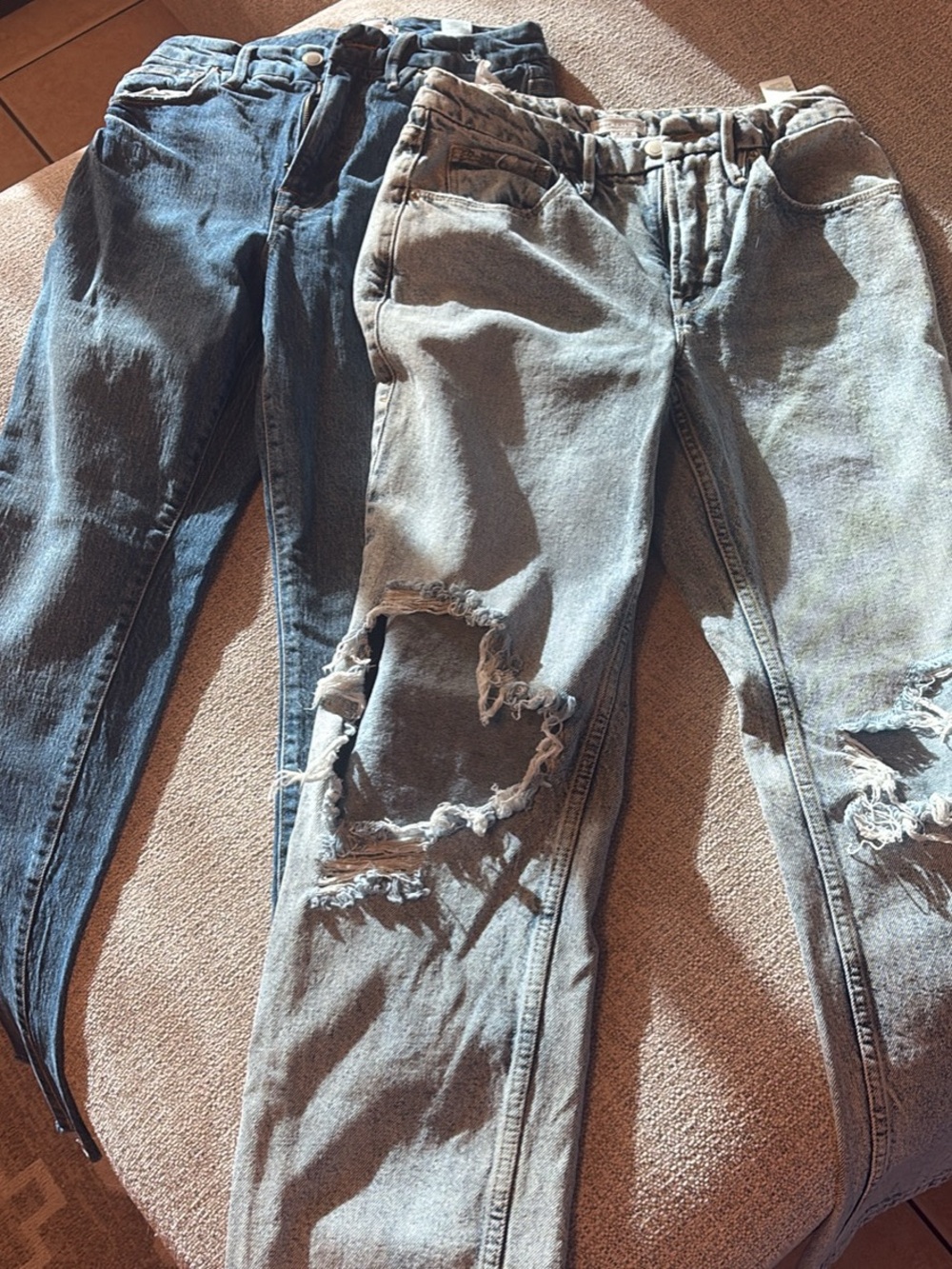 Good American Men's Slim Straight Distressed Light Blue Denim Jeans